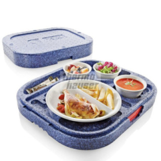 Pojemnik EPP "Dinner Champion" do cateringu okrągły -1 taca porcelanowa 3 miseczki + miejsce na sztućce