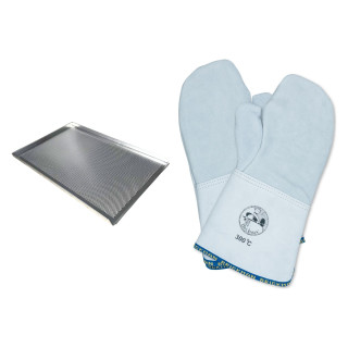 Zestaw 10x Blacha Perforowana 60x40cm + Rękawice piekarnicze 1-palec 36cm