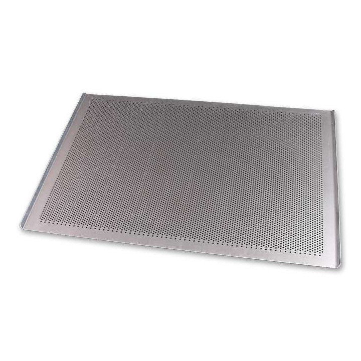 Blacha piekarnicza PERFOROWANA 98x58 cm 2 ranty Ø3 mm Aluminium AlMg3 grubość 2,0 mm do automatycznego załadunku Jeros