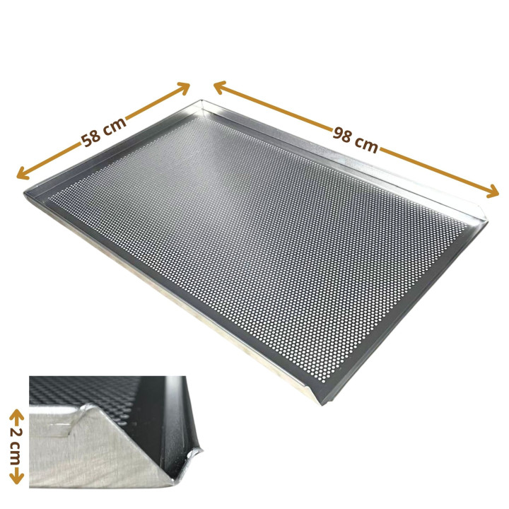 Blacha piekarnicza PERFOROWANA 98x58 cm 3 ranty Aluminium grubość 1,5 mm
