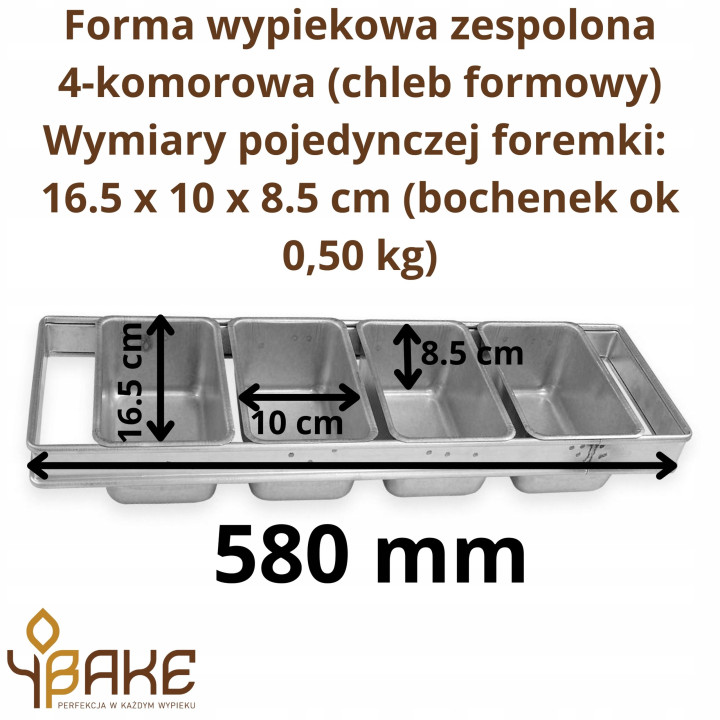 Forma zespolona do pieczenia chleba formowego 4 szt. 165x100x85 mm 0,50 kg L-600
