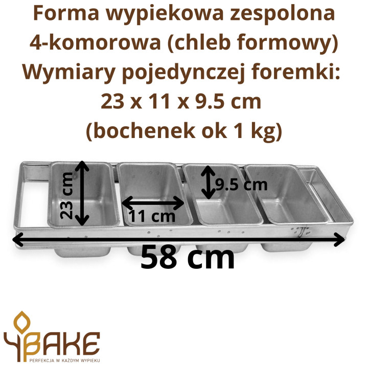 Forma zespolona do pieczenia chleba formowego 4 szt. 23x11x9.5 cm