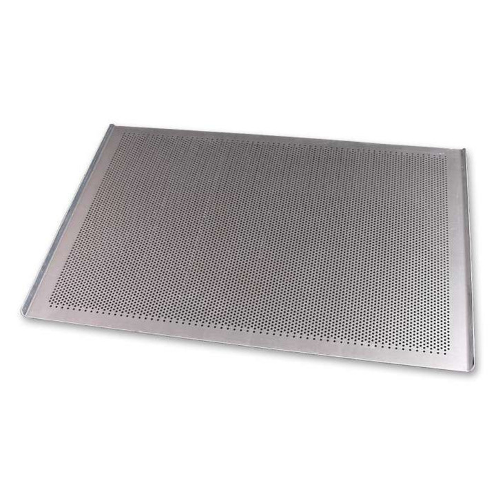 Blacha piekarnicza PERFOROWANA 98x58 cm 2 ranty Ø3 mm Aluminium AlMg3 grubość 2,0 mm do automatycznego załadunku Jeros