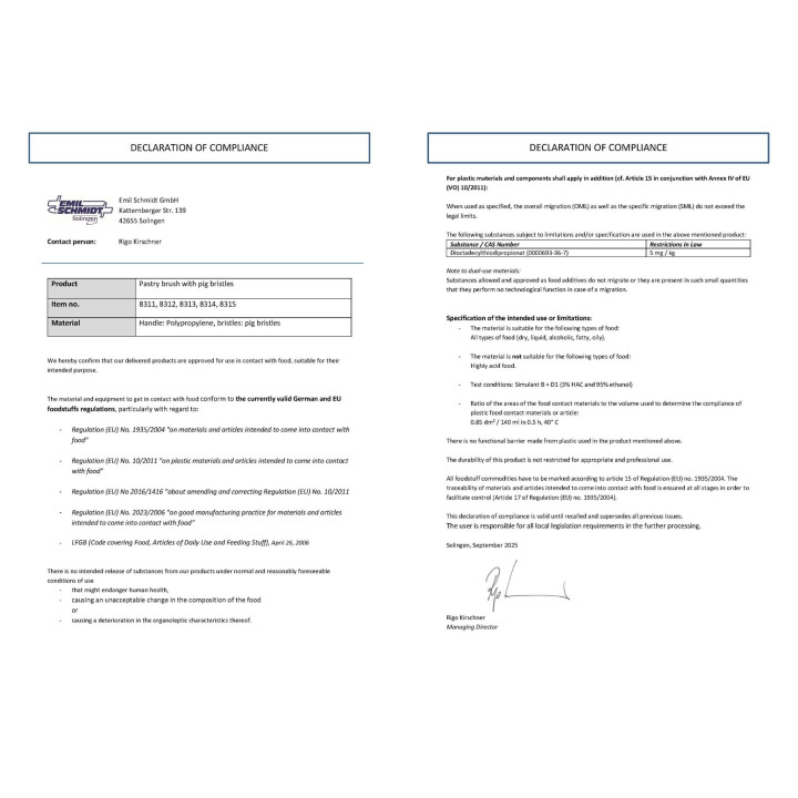 Pędzel cukierniczy Emil Schmidt 8315 włosie naturalne szerokość 2,54 cm długość 20 cm