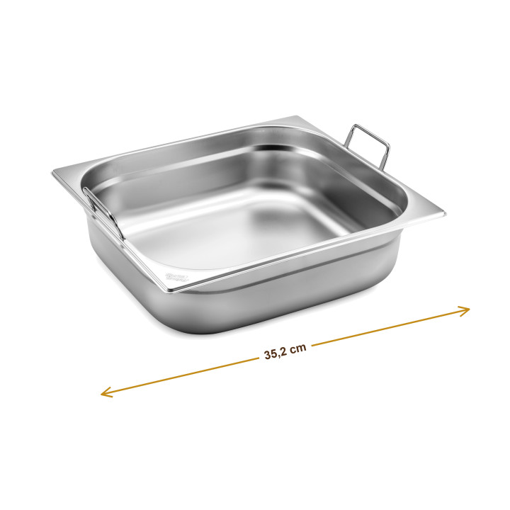 Wymiary produktu — Pojemnik GN 2/3 głębokość 10,0 cm z uchwytami składanymi stal nierdzewna, SKU TH8300010550