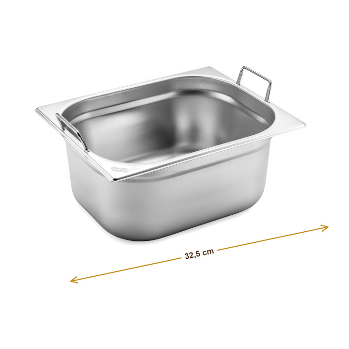 Wymiary produktu — Pojemnik GN 1/2 głębokość 15,0 cm z uchwytami składanymi stal nierdzewna, SKU TH8300010551