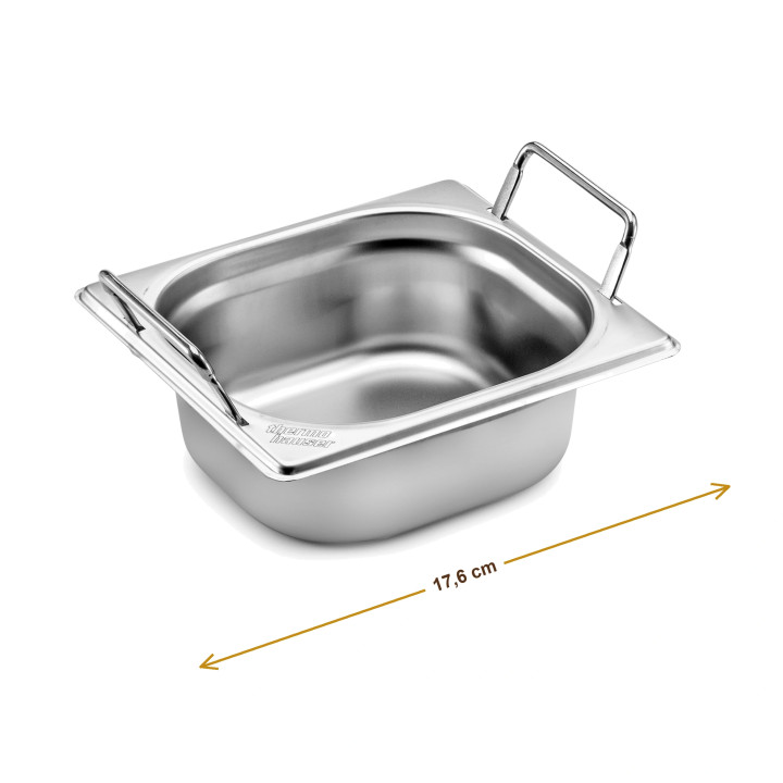 Wymiary produktu — Pojemnik GN 1/6 głębokość 6,5 cm z uchwytami składanymi stal nierdzewna, SKU TH8300010588