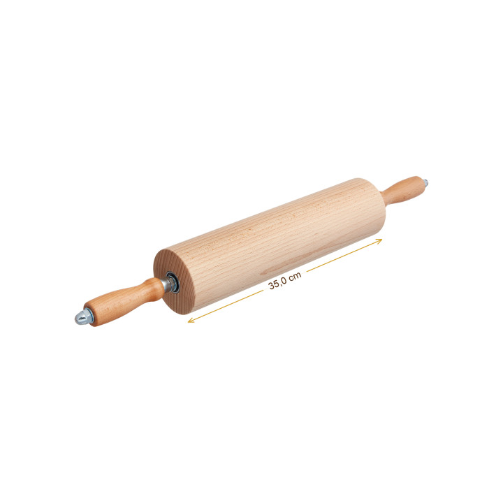 Wymiary produktu — Wałek Ø9 cm długość 35,0 cm 2100 g z uchwytami drewno, SKU TH5000144925