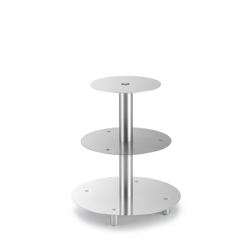 Etażerka do tortów trzypiętrowa okrągła z aluminium. Trzy pó