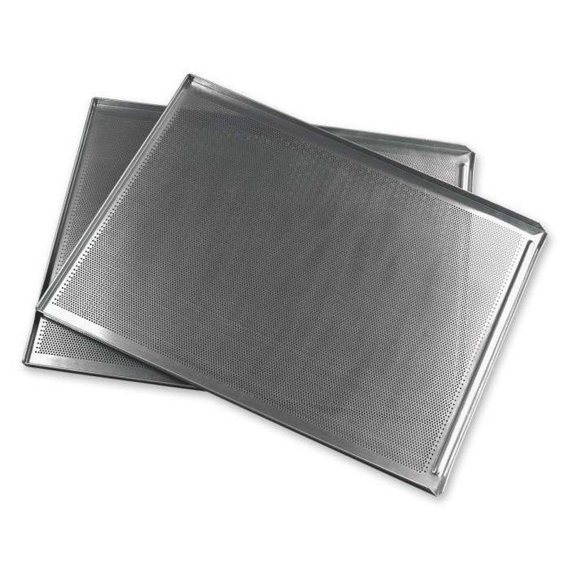 Blacha piekarnicza perforowana Kempf 60×40 cm, 3 ranty, stop