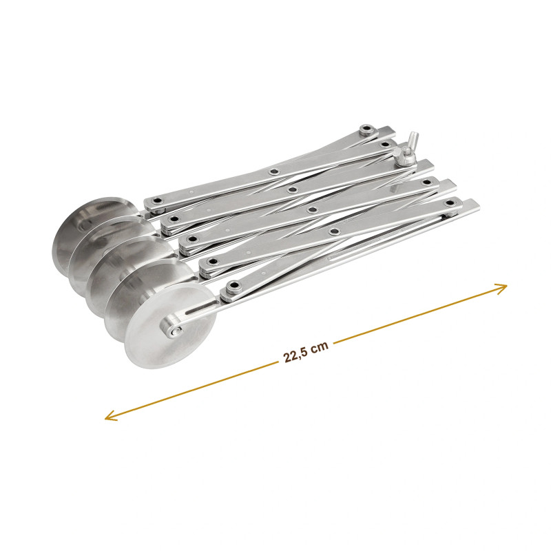 Wymiary produktu — Krajacz do ciasta 22,5 cm 5-kółkowy gładkie kółka stal nierdzewna, SKU TH5000268805
