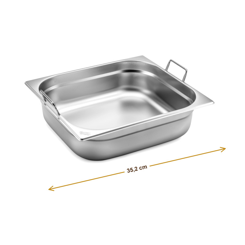 Wymiary produktu — Pojemnik GN 2/3 głębokość 10,0 cm z uchwytami składanymi stal nierdzewna, SKU TH8300010550