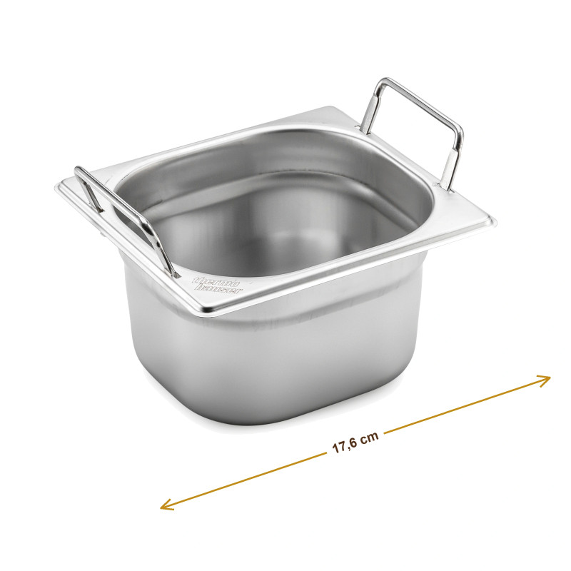 Wymiary produktu — Pojemnik GN 1/6 głębokość 10,0 cm z uchwytami składanymi stal nierdzewna, SKU TH8300010587