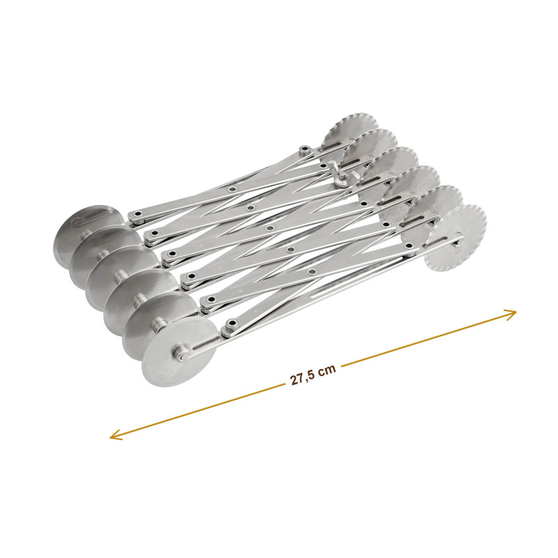 Wymiary produktu — Krajacz do ciasta 27,5 cm 6-kółkowy kółka gładkie i faliste stal nierdzewna, SKU TH8300018155