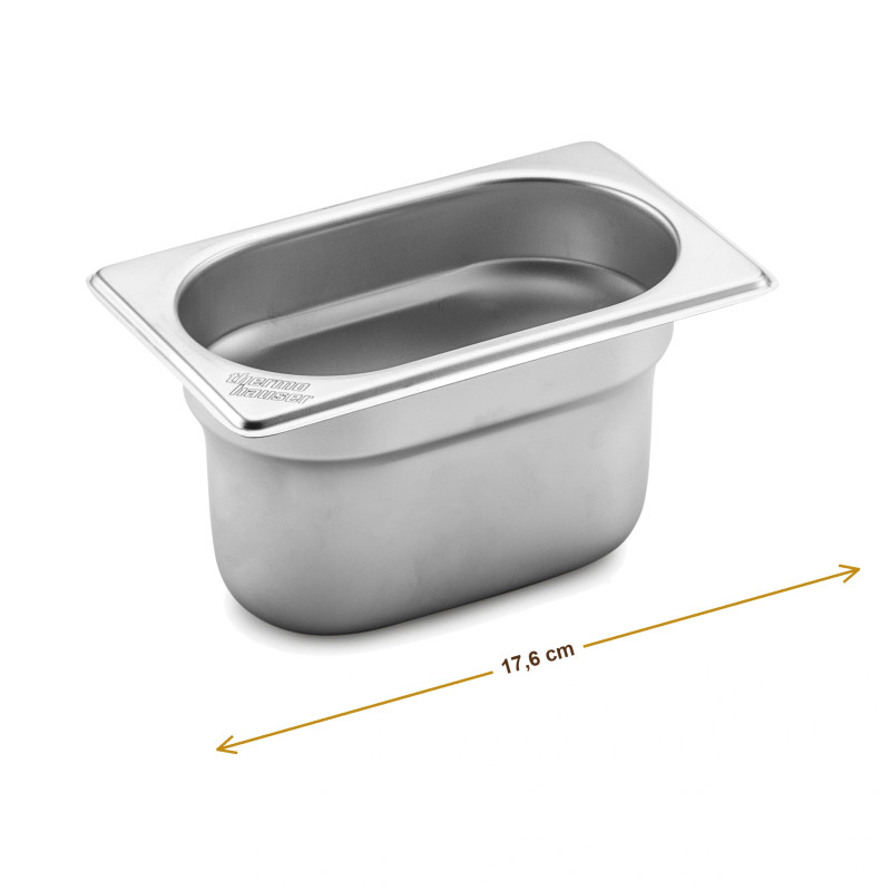 Wymiary produktu — Pojemnik GN 1/9 głębokość 100 mm bez uchwytów, SKU TH8300055312
